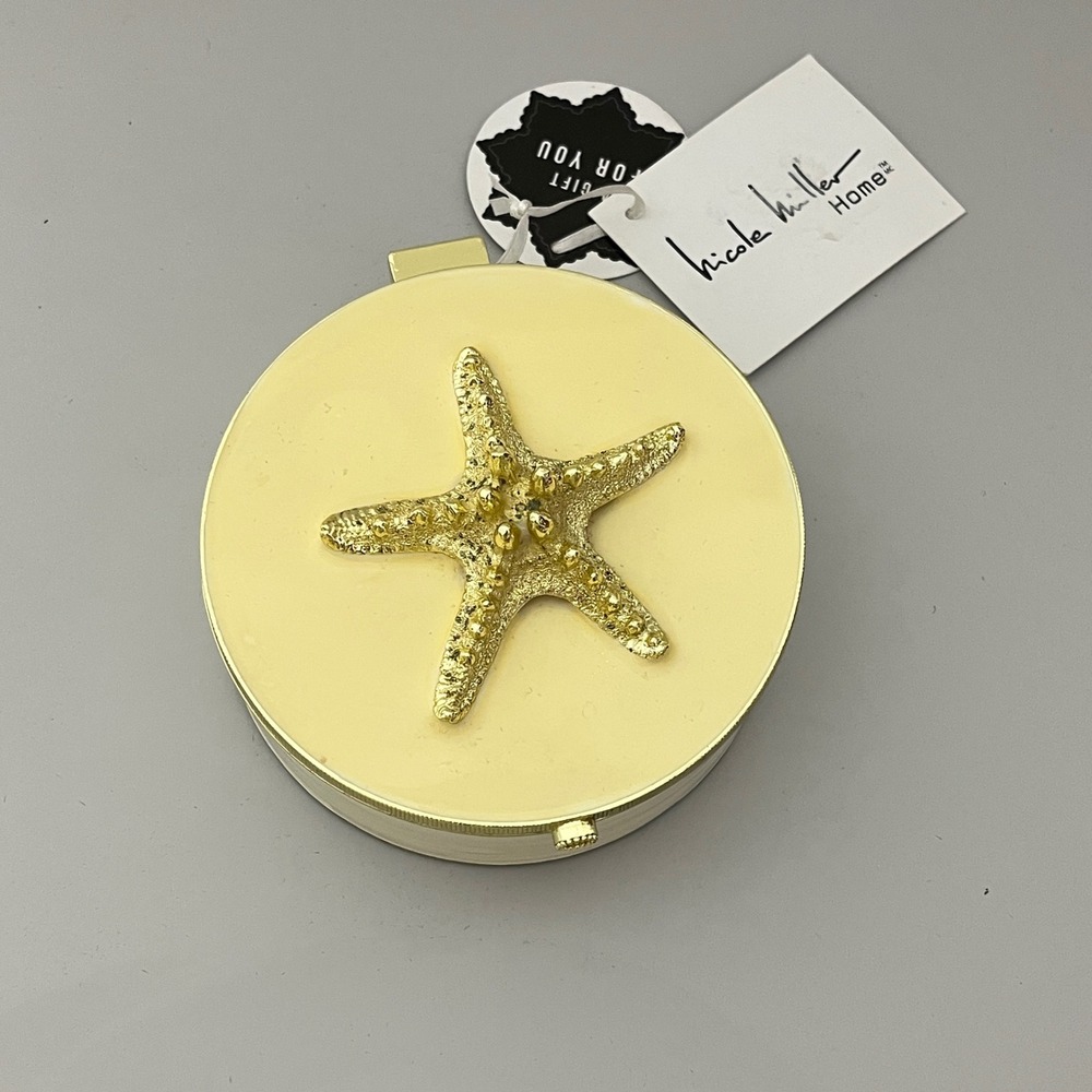 Nicole Miller Trinket Box Home  Yellow Gold Starfish Coastal Mirror Jewelry Case